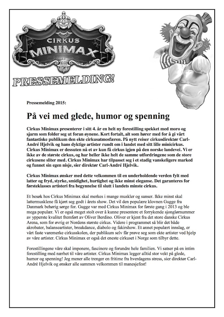 Cirkus Minimax Pressemelding 2015 (NORSK CIRKUS)